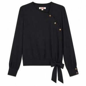 Mazik Black Blouse Gold Snap Shoulder Tie Hem Top Small